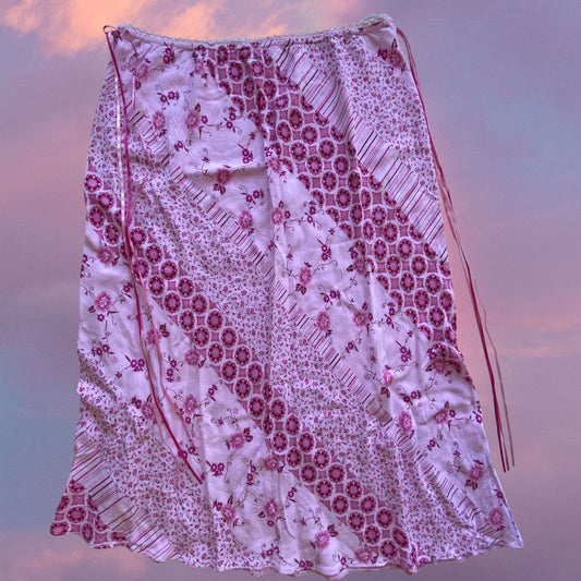 Vintage 90’s Fairy Hippie Baby Pink Floral Midi Skirt (L)