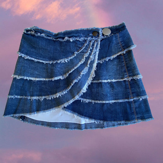 Vintage 90’s Archive Denim Frayed Wrap Mini Skirt (XS/S)