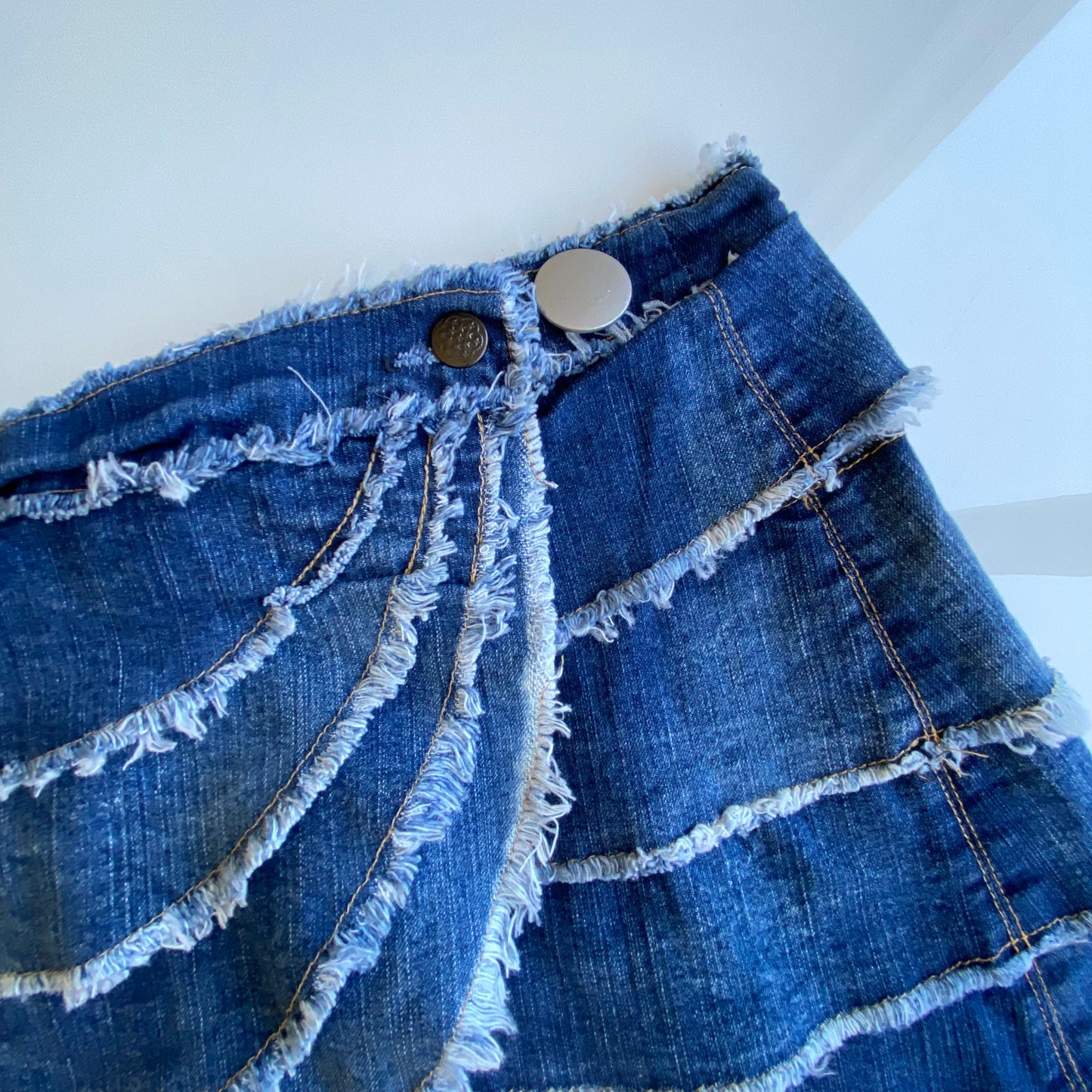 Vintage 90’s Archive Denim Frayed Wrap Mini Skirt (XS/S)