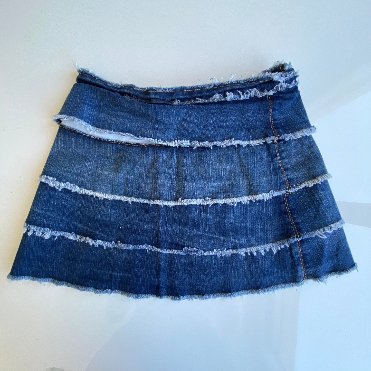 Vintage 90’s Archive Denim Frayed Wrap Mini Skirt (XS/S)