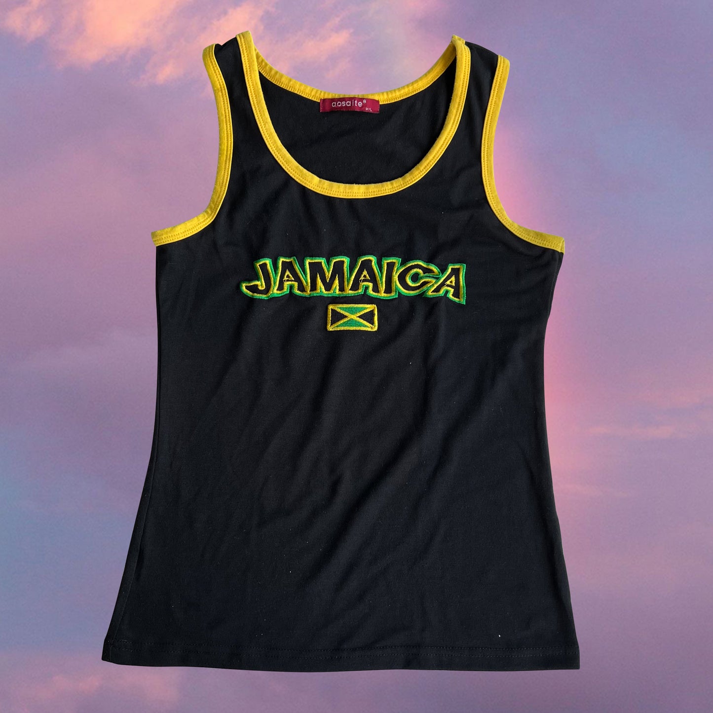 Vintage 90's Jamaica Flag Black and Yellow Tank Top (L)