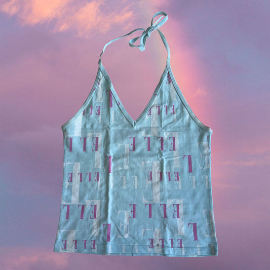 Vintage 90's Sporty ELLE Logo Baby Blue Halter Top (M)