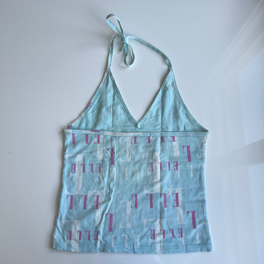 Vintage 90's Sporty ELLE Logo Baby Blue Halter Top (M)