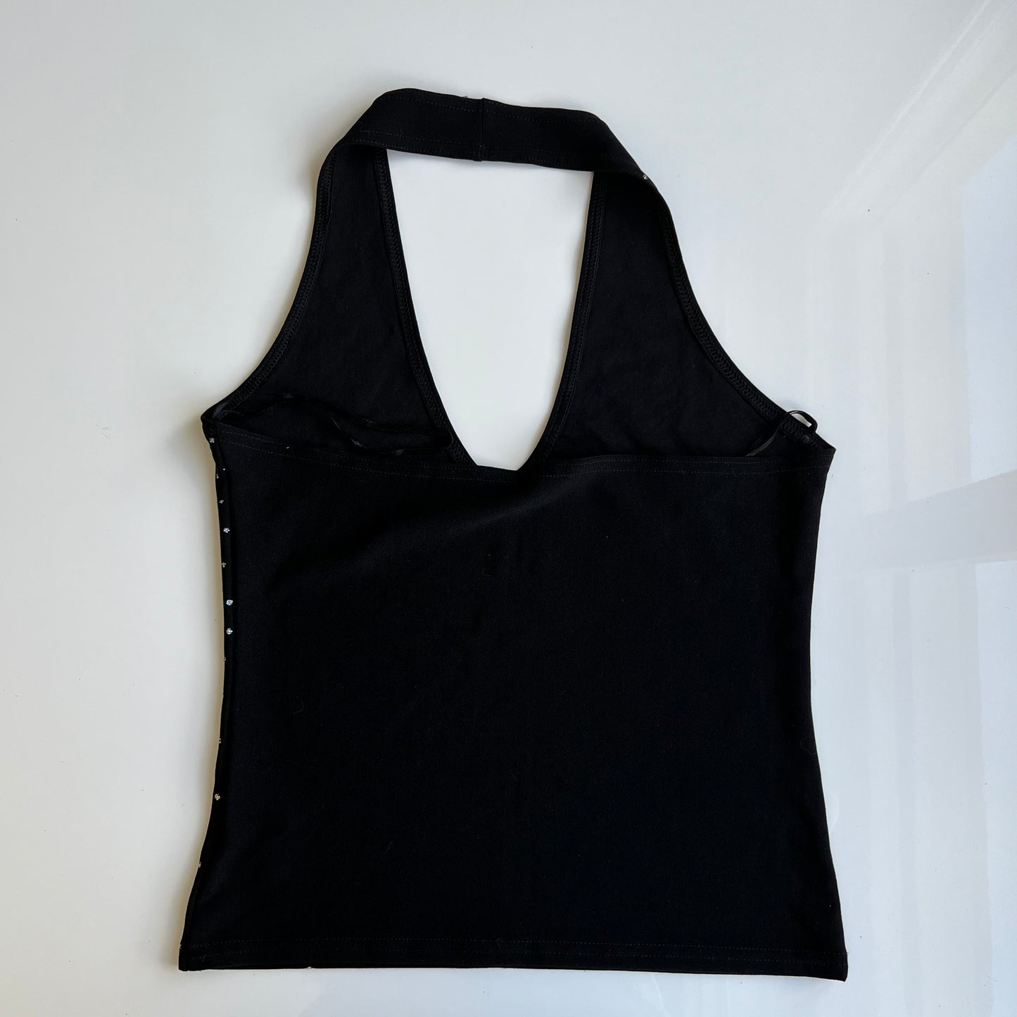 Vintage 90's Rockstar Black Halter Top with Diamante Heart Detail (S/M)