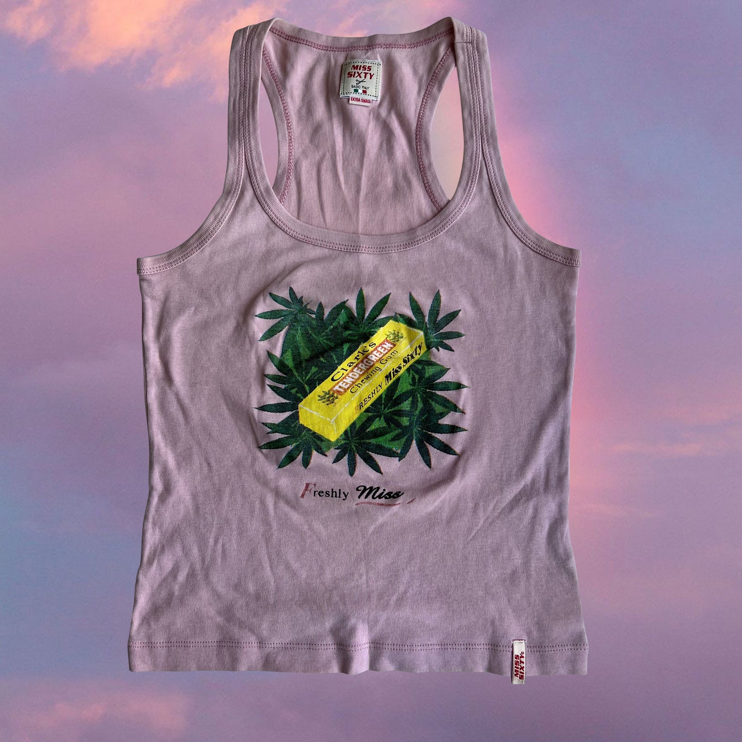 Vintage 90's Archive Miss Sixty Rare Weed Gum Baby Pink Tank Top (S)