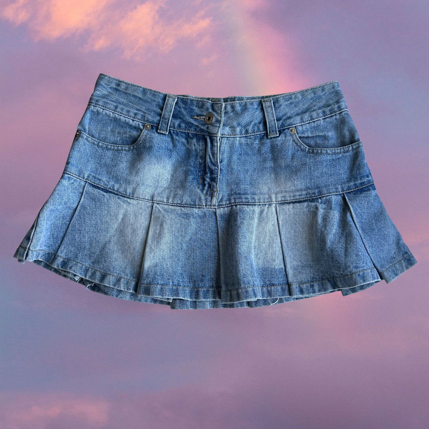 Vintage Y2K Rockstar Blue Pleated Denim Mini Skirt (36 EU / UK 8 / US 4)