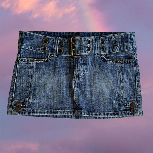 Vintage 90's Rockstar Blue Denim Skirt with Belt Detail (36 EU / UK 8 / US 4)