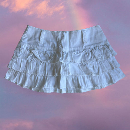 Vintage 90's Boho White Ruffle Mini Skirt (36 EU / UK 8 / US 4)