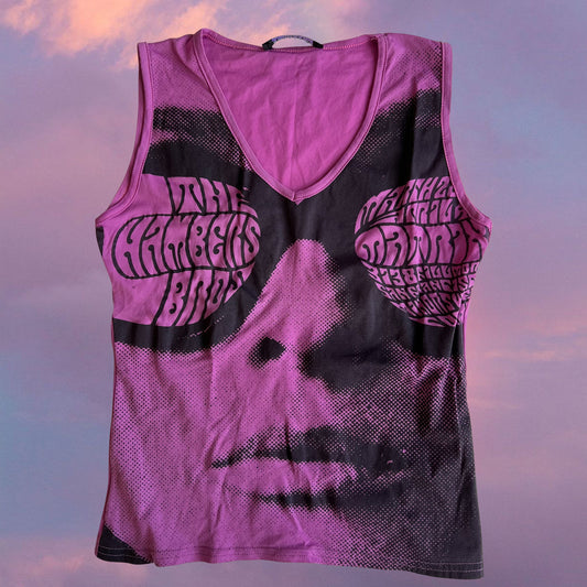 Vintage 90's Funky Groovy Screen Print Purple Mesh Top (S/M)