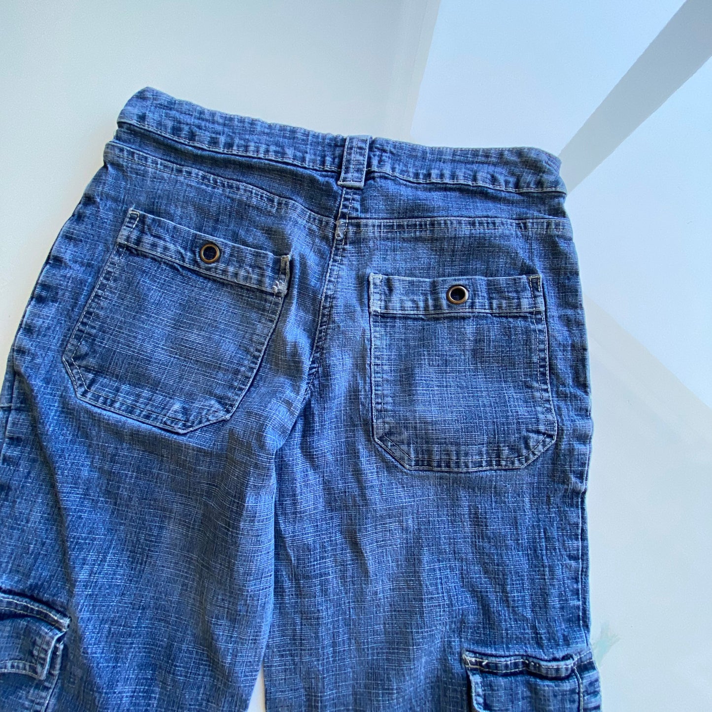 Vintage 90’s Cyber Rave Low Waist Flared Cargo Jeans (XS)