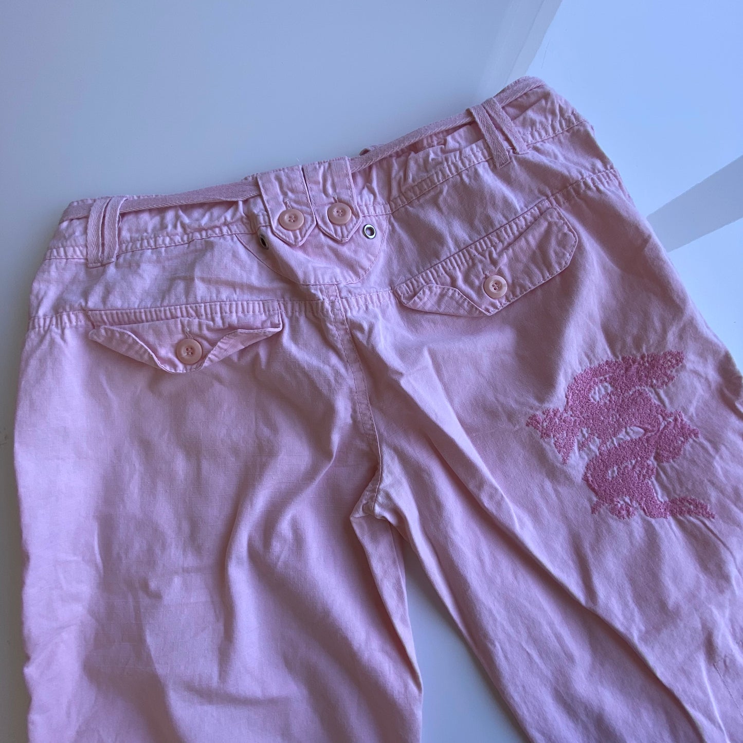 Vintage 90’s Pink Low Waist Baggy Cargo Pants with Dragon Embroidery (S)