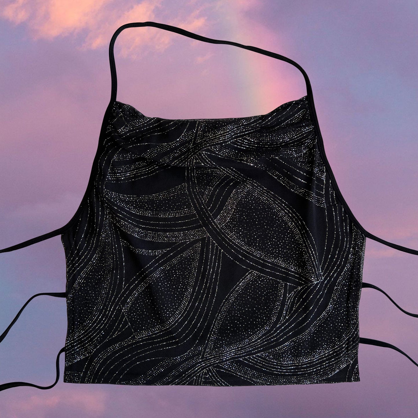 Vintage 90's Clubwear Black and Silver Backless Top (S)