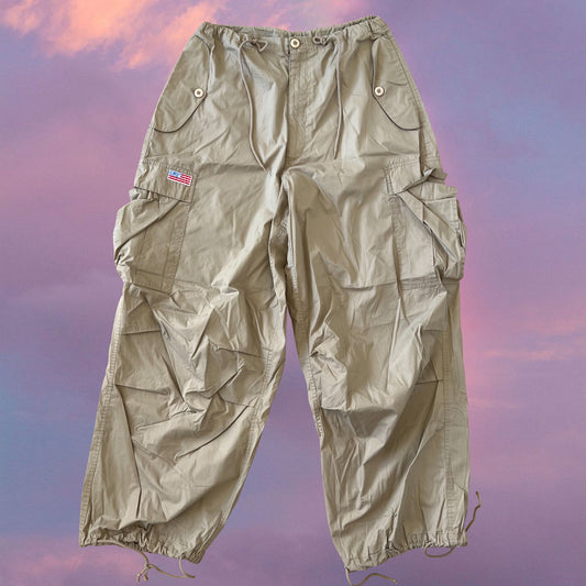 Vintage 90's Archive Beige Parachute Baggy Cargo Pants (S/M/L)