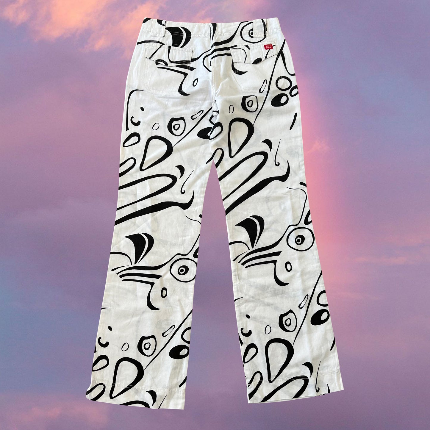 Vintage 90's Miss Sixty Groovy Print Black and White Linen Pants (34 EU / UK 6 / US 2)