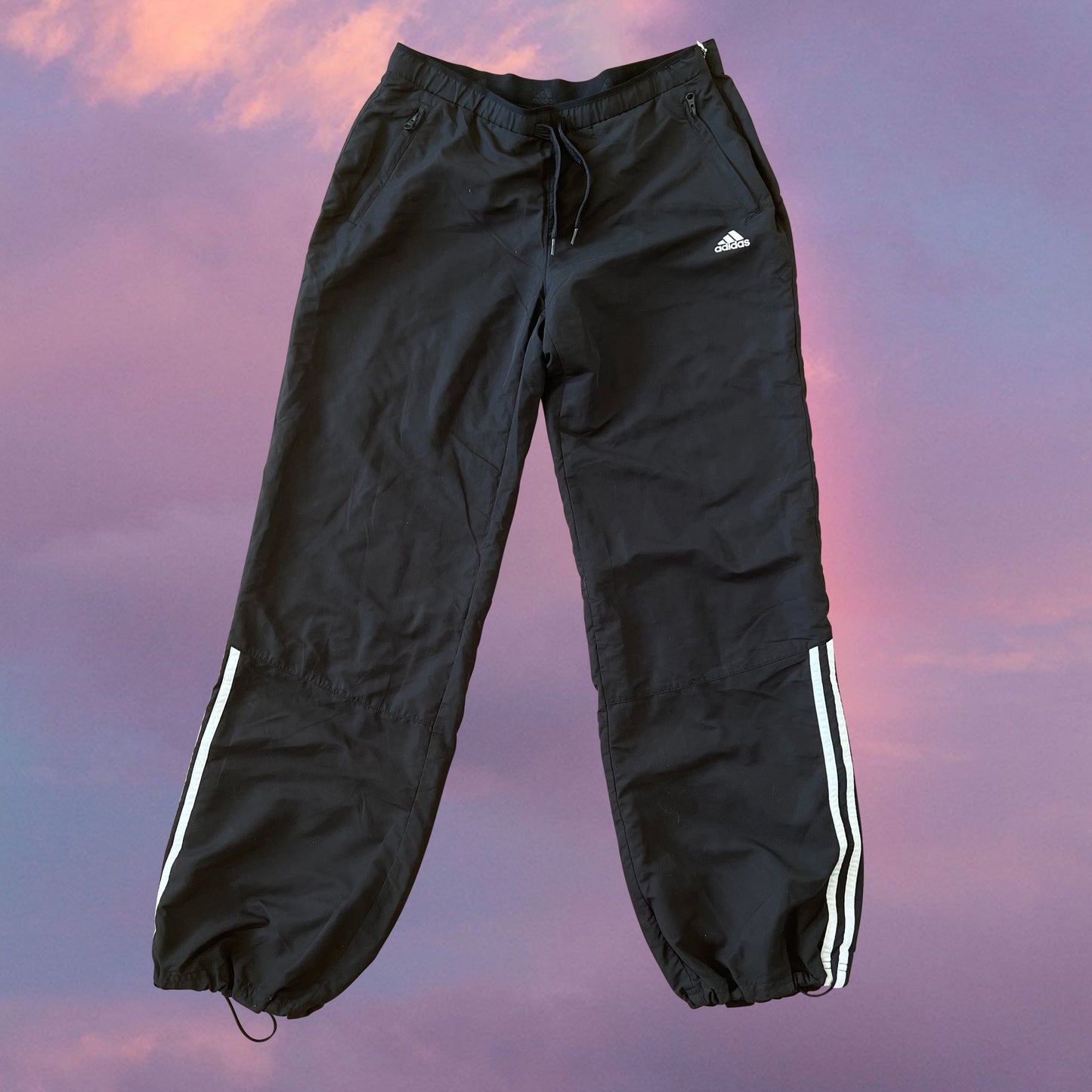 Vintage 90's Adidas Sporty Black Baggy Track Pants with Toggle
