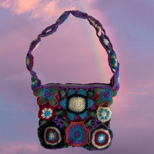 Vintage 90's Indie Hippie Crochet Multicolor Shoulder Bag