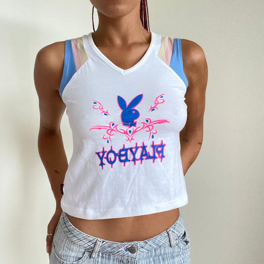 Vintage 90's Playboy White Tribal Print Top (S/M)