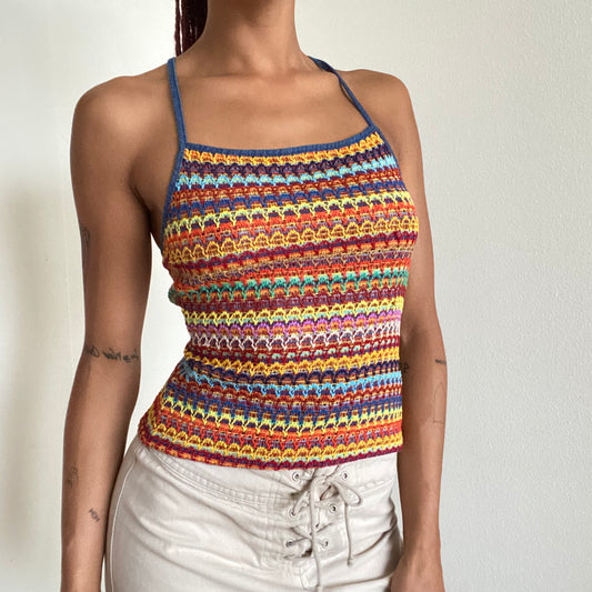 Vintage 90’s Morgan De Toi Rainbow Crochet Backless Top (S)