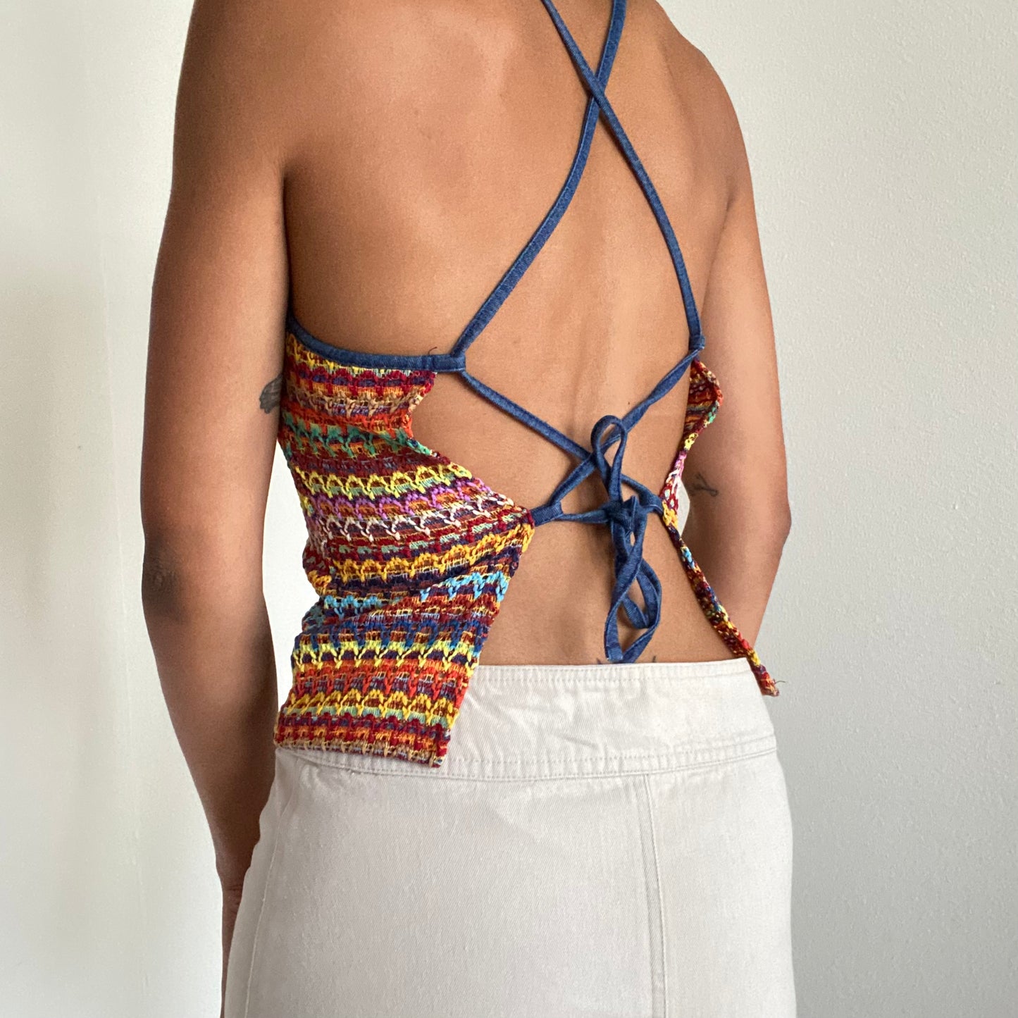 Vintage 90’s Morgan De Toi Rainbow Crochet Backless Top (S)