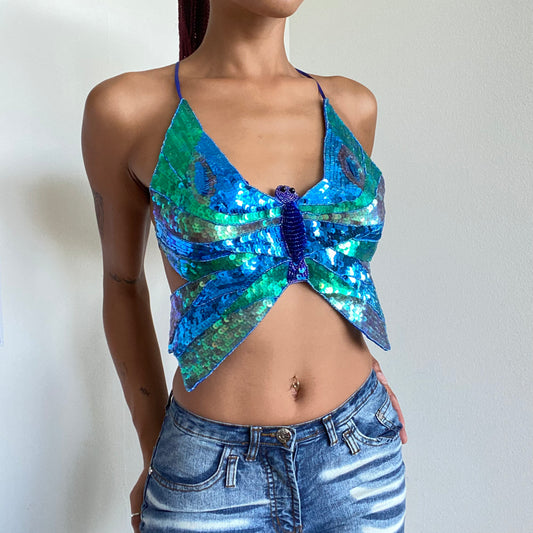 Vintage Y2K Festival Sequin Butterfly Top (S/M)