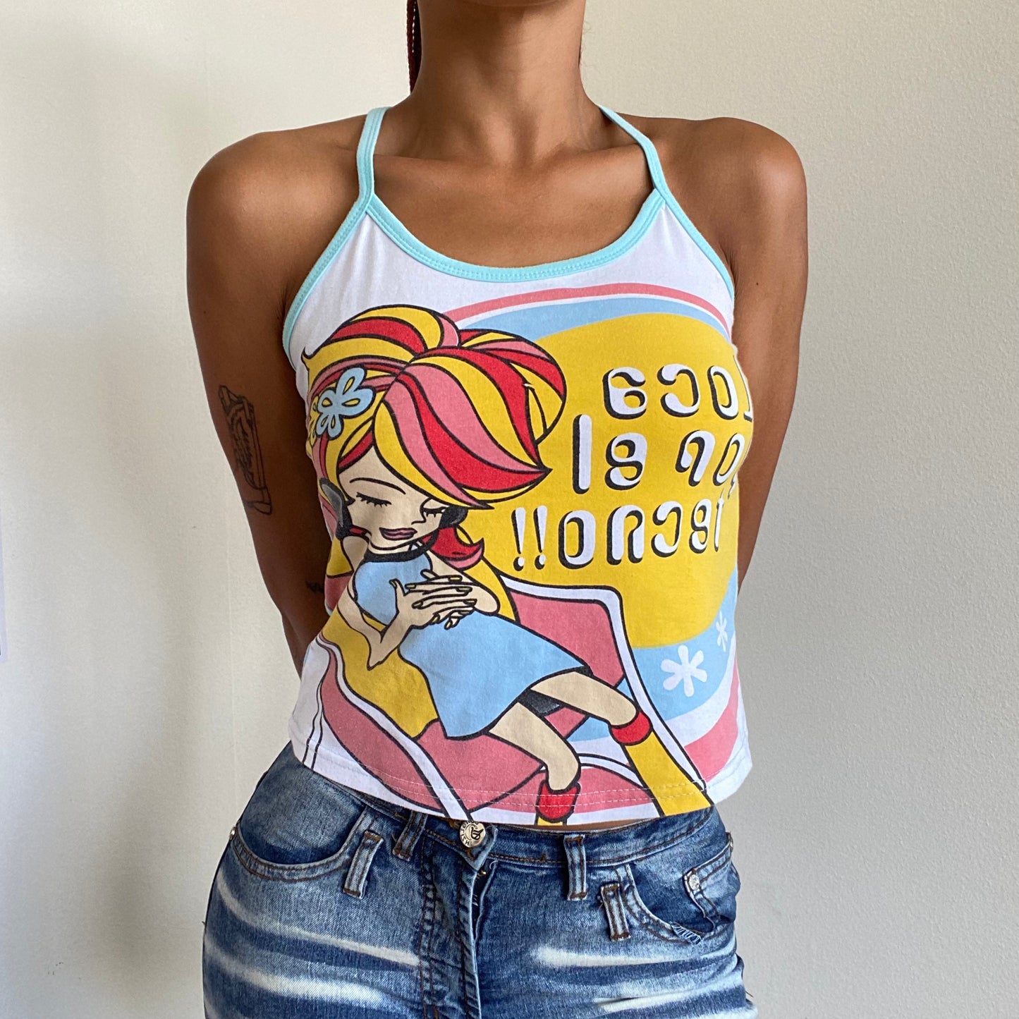 Vintage 90’s Rave "Loca Por el Tecno!" Graphic Cami Top (S)