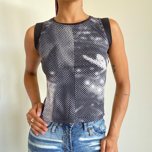 Vintage 90’s Cyber Rave X-Ray Print Black Tank Top (S)