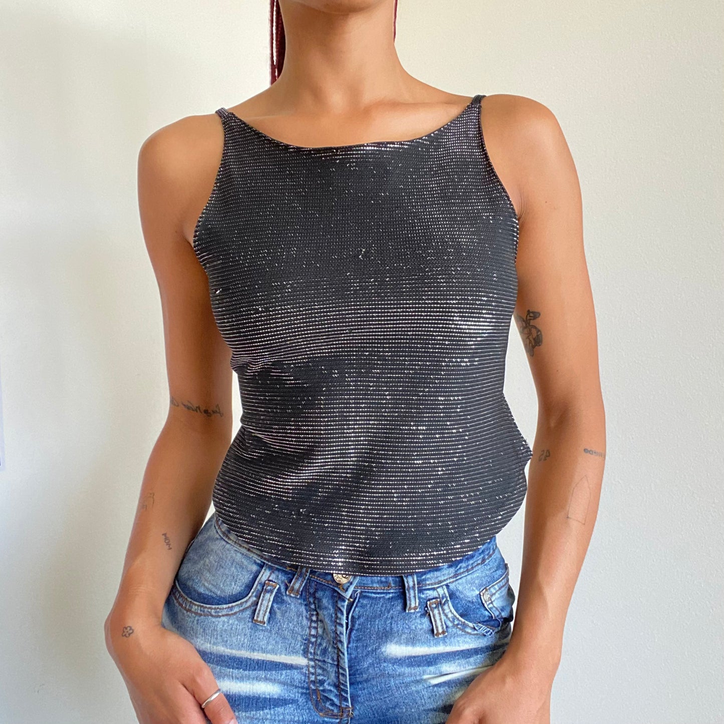 Vintage 90's Clubwear Backless Gunmetal Shimmery Top (XS/S)