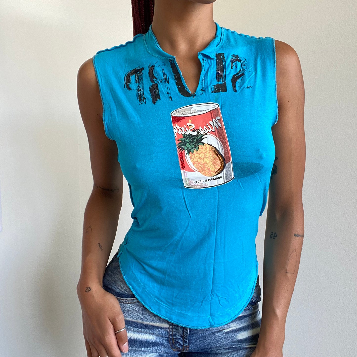 Vintage 90's Archive Miss Sixty "SLURP" Blue Graphic Tank (S/M)