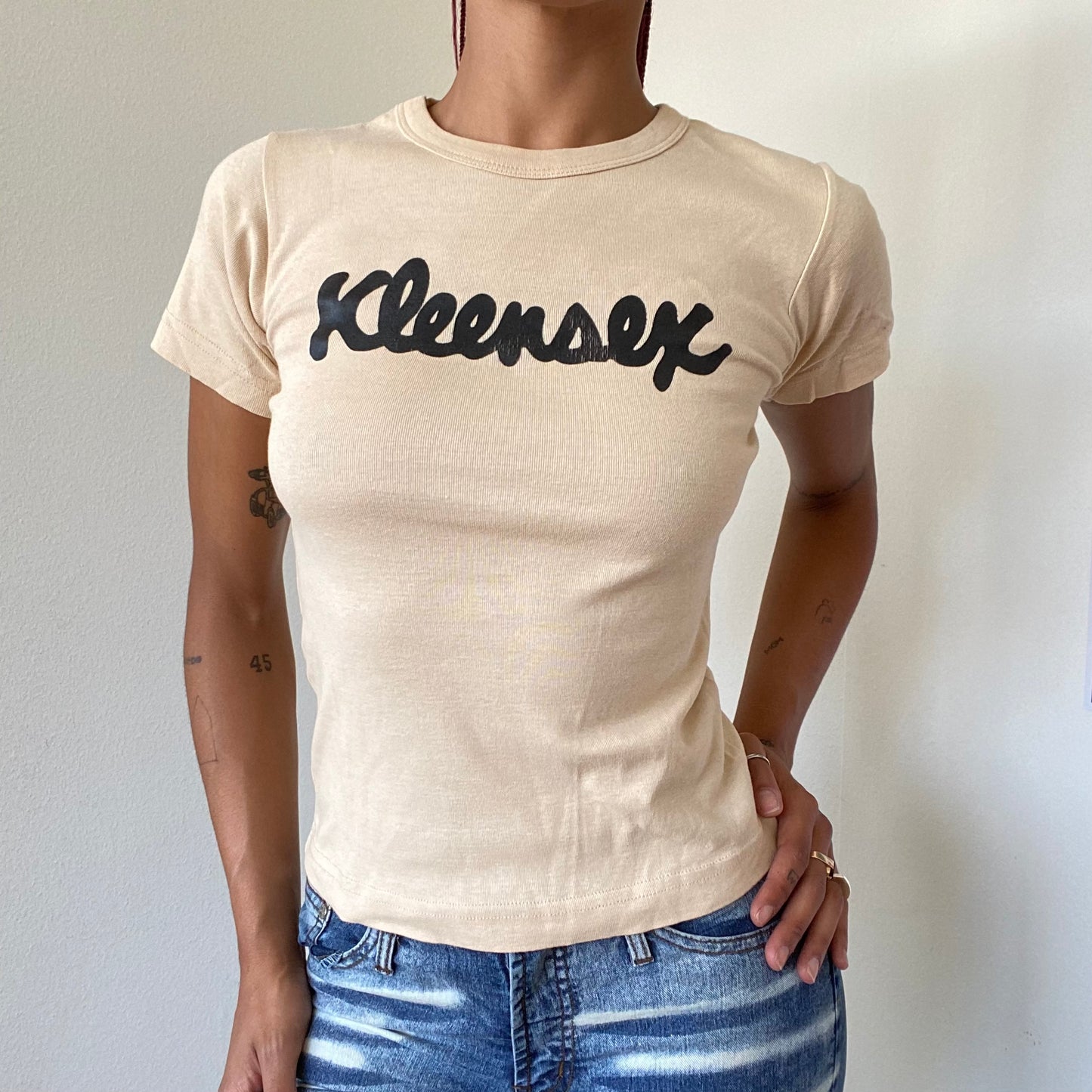 Vintage 90's Skater "Kleensex" Beige Baby Tee (S)