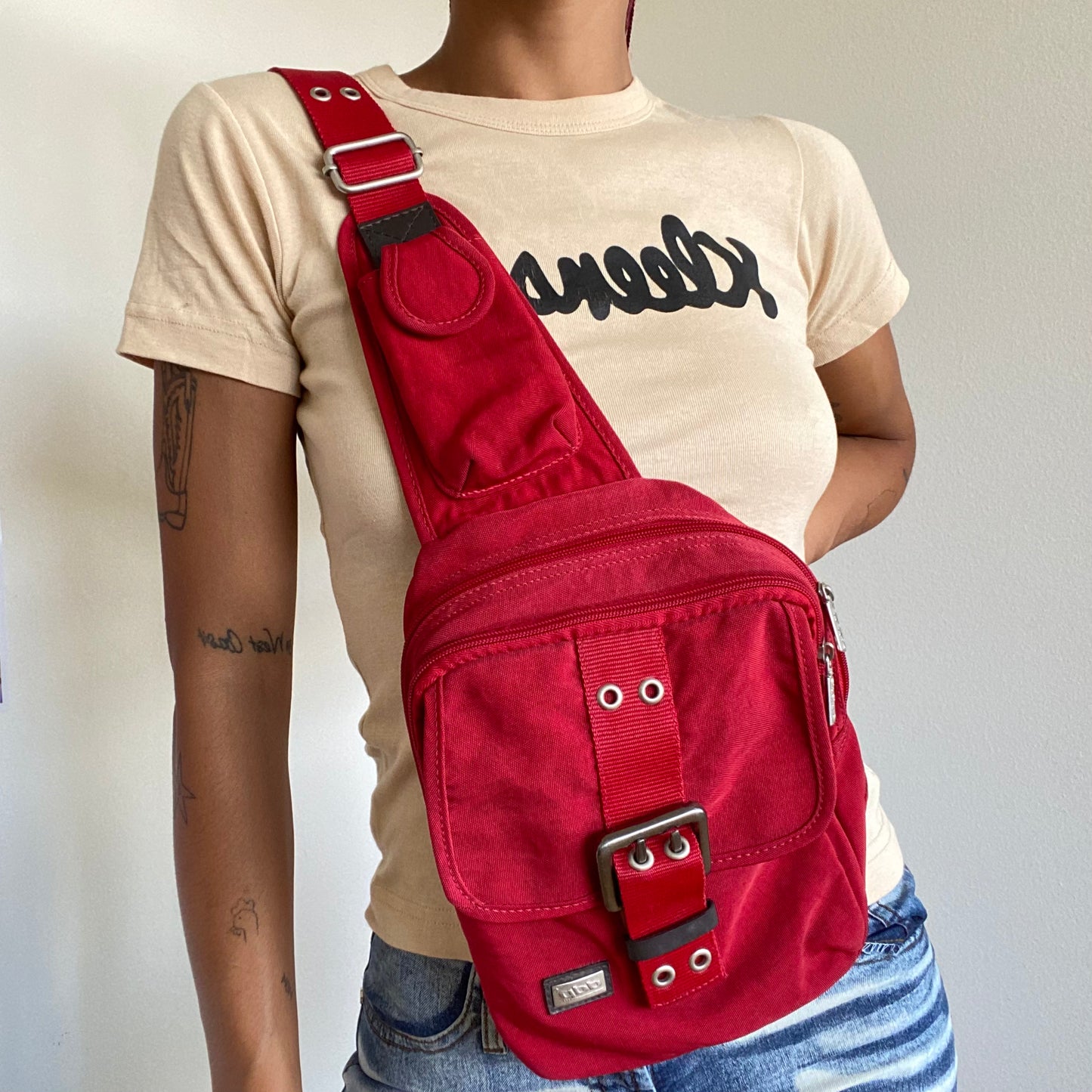 Vintage 90's Techwear Red One Shoulder Backpack