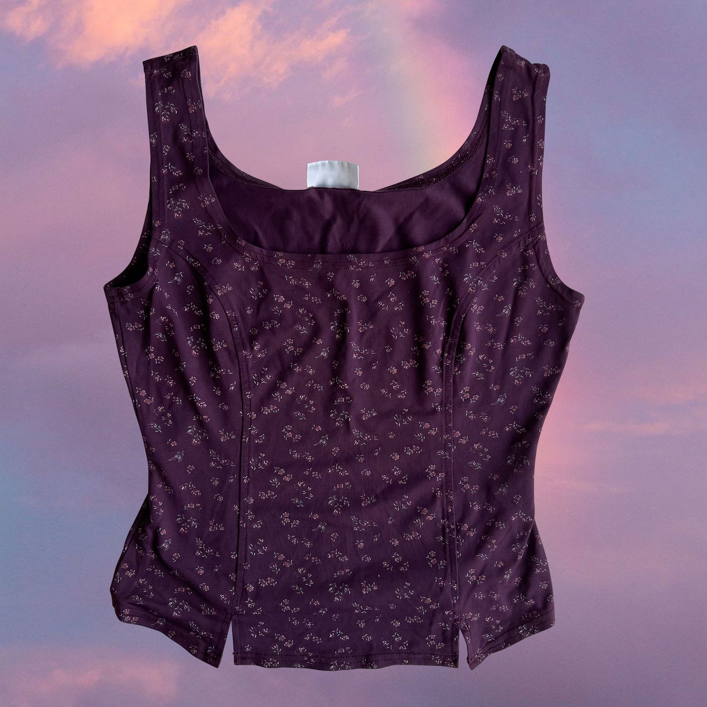 Vintage 90's Romantic Purple Floral Bustier Style Top (S)