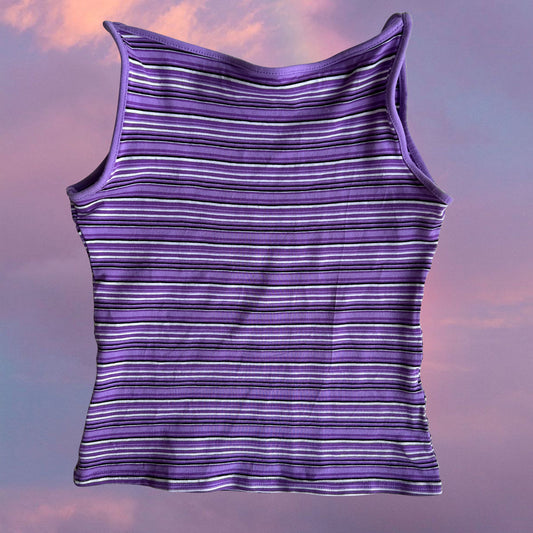 Vintage 90's Sporty Purple Striped High Neck Tank Top (XS)