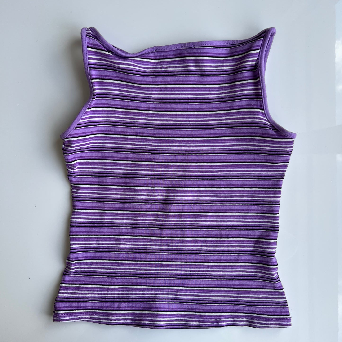 Vintage 90's Sporty Purple Striped High Neck Tank Top (XS)