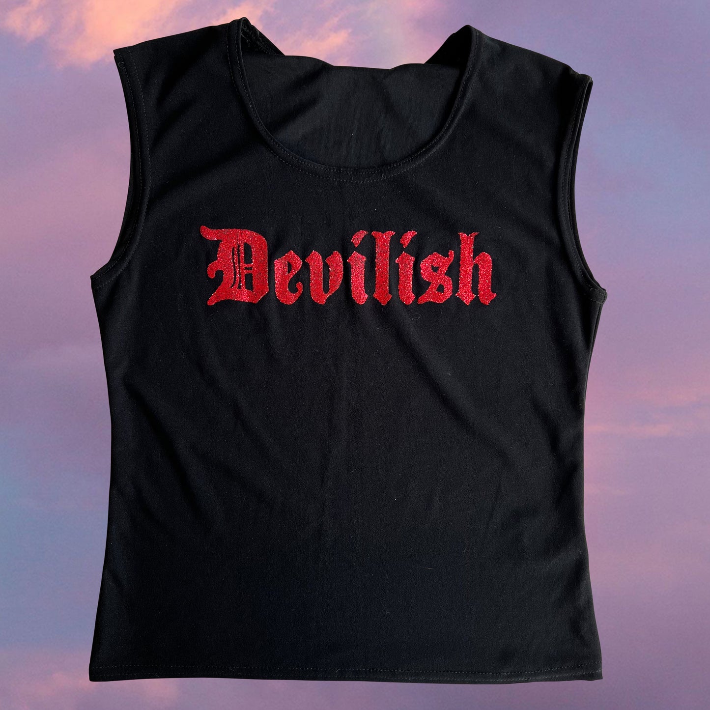 Vintage 90's Punk Grunge "Devilish" Black Tank Top (S/M)