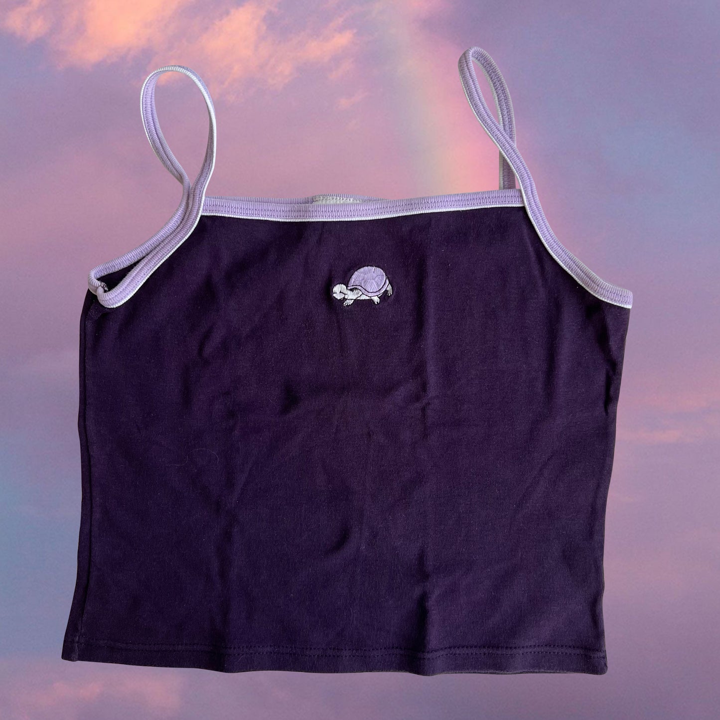 Vintage 90's Skater Purple Cami Top with Turtle Embroidery (M)