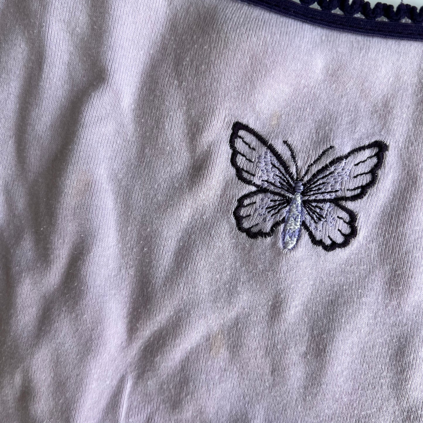 Vintage 90's Cute Lilac Tank Top with Embroidered Butterfly and Picot Trim (