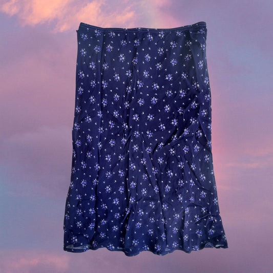 Vintage 90's Romantic Purple Floral Midi Mesh Skirt (XS)