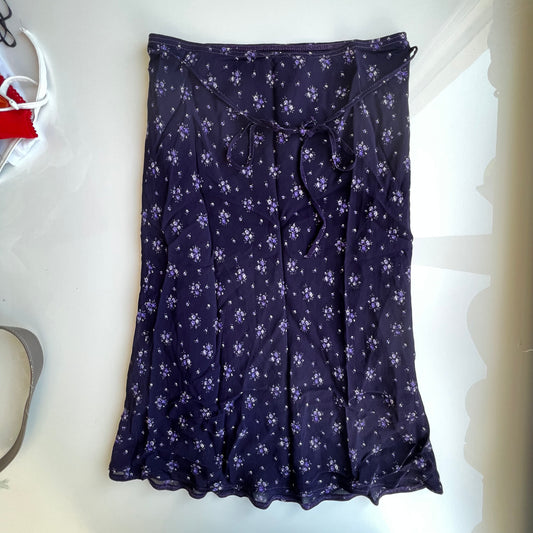 Vintage 90's Romantic Purple Floral Midi Mesh Skirt (XS)