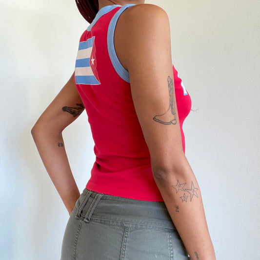 Vintage 90's Sporty Red "Cuba" Flag Tank Top (S)