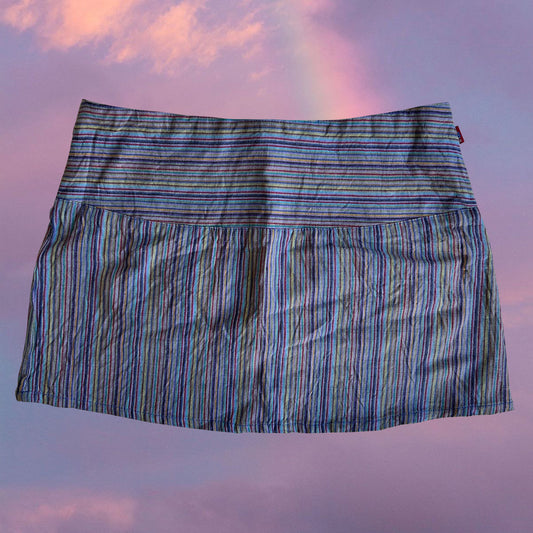 Vintage 90's Indie Hippie Blue Striped Mini Skirt (S)