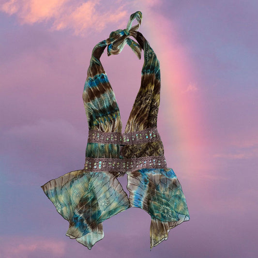Vintage 90's Boho Fairy Backless Beaded Halter Top (XS/S)