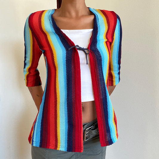 Vintage 90's Hippie Rainbow Knit Tie Up Cardigan (S/M)