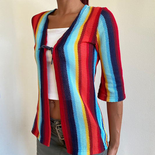 Vintage 90's Hippie Rainbow Knit Tie Up Cardigan (S/M)