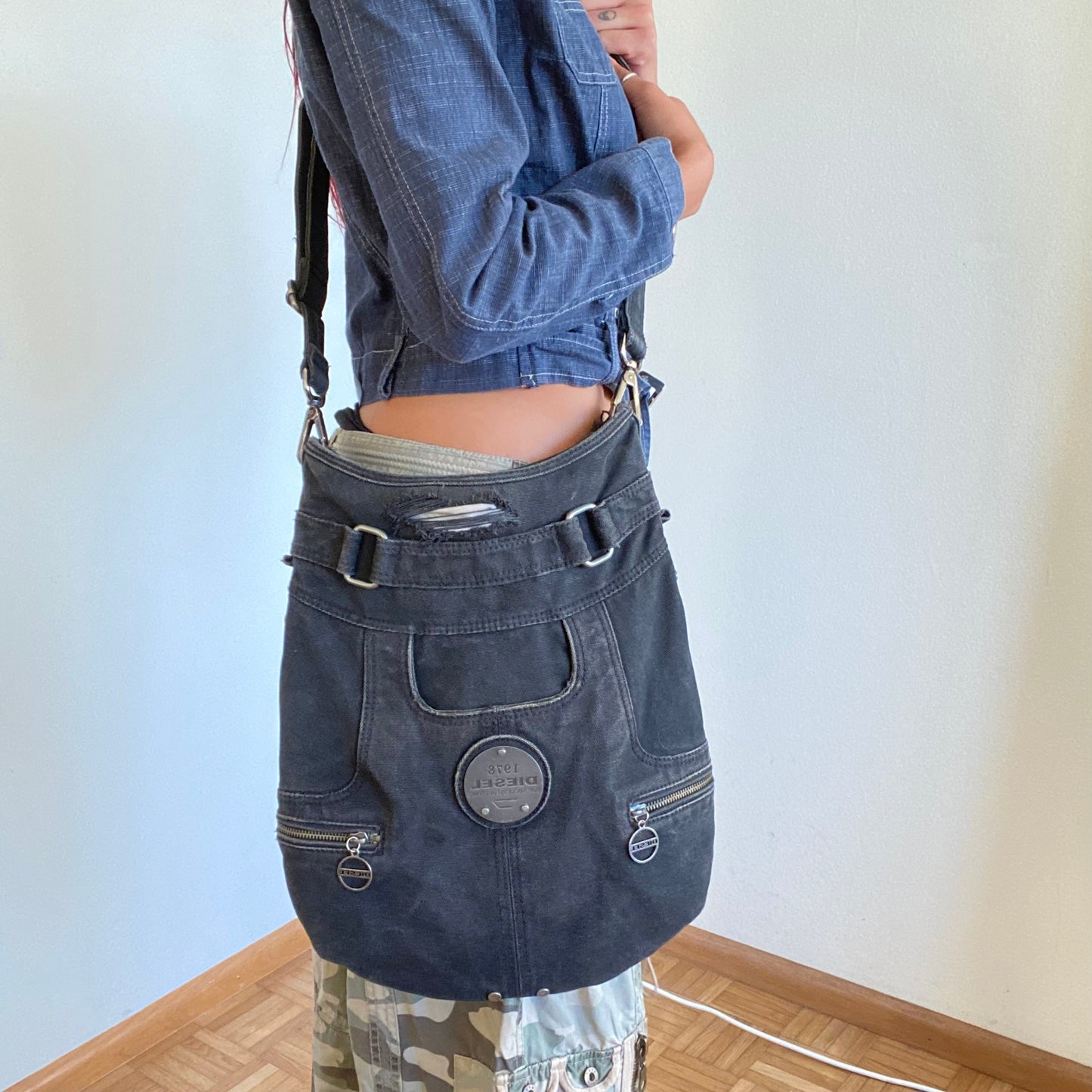 Vintage 90's Archive Denim Motor Cycle Jacket With Waist Belt (S/M)