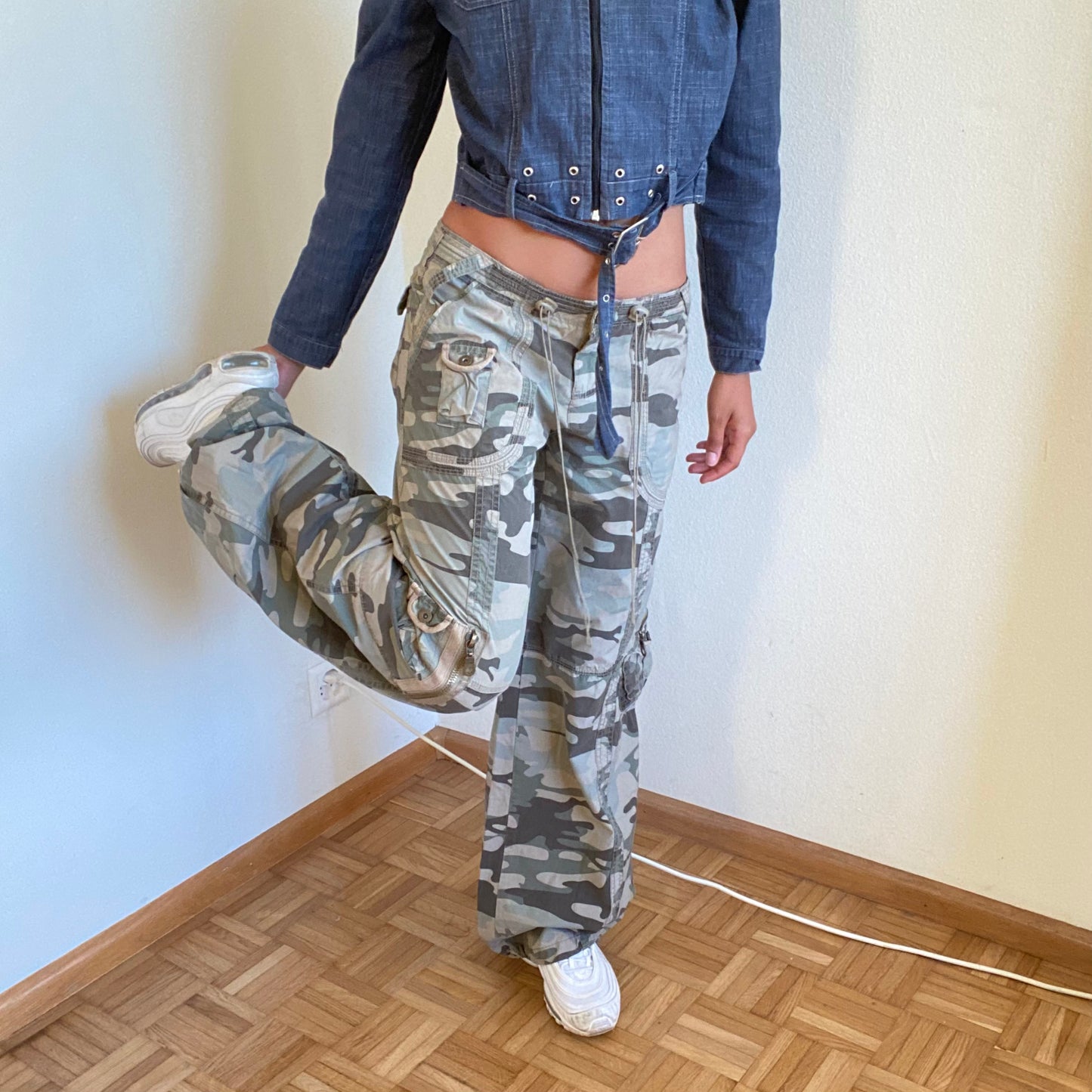 Vintage 90's Rave Camo Cargo Parachute Pants with Toggles (S)