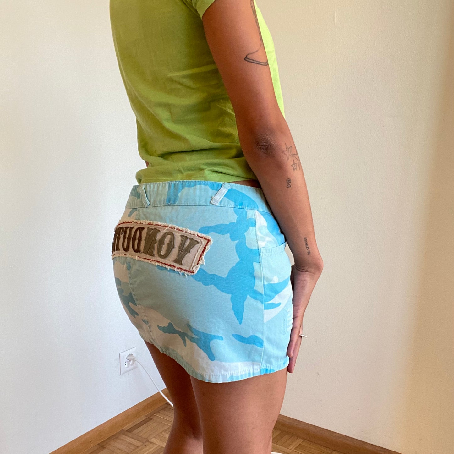 Vintage Y2K Archive Von Dutch Light Blue Camo Mini Skirt (S)