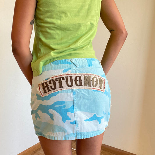 Vintage Y2K Archive Von Dutch Light Blue Camo Mini Skirt (S)