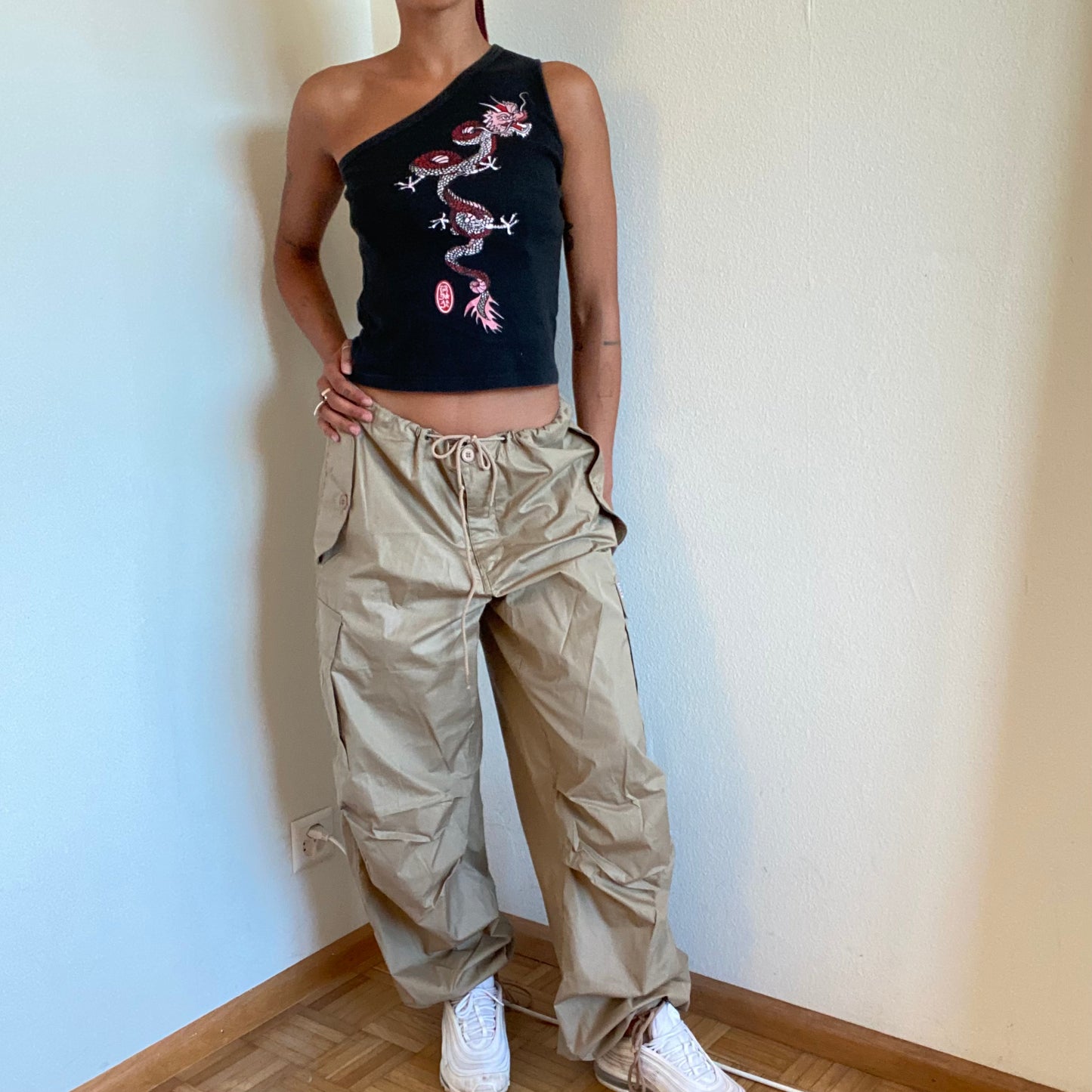 Vintage 90's Archive Baggy Parachute Beige Cargo Pants (S-L)