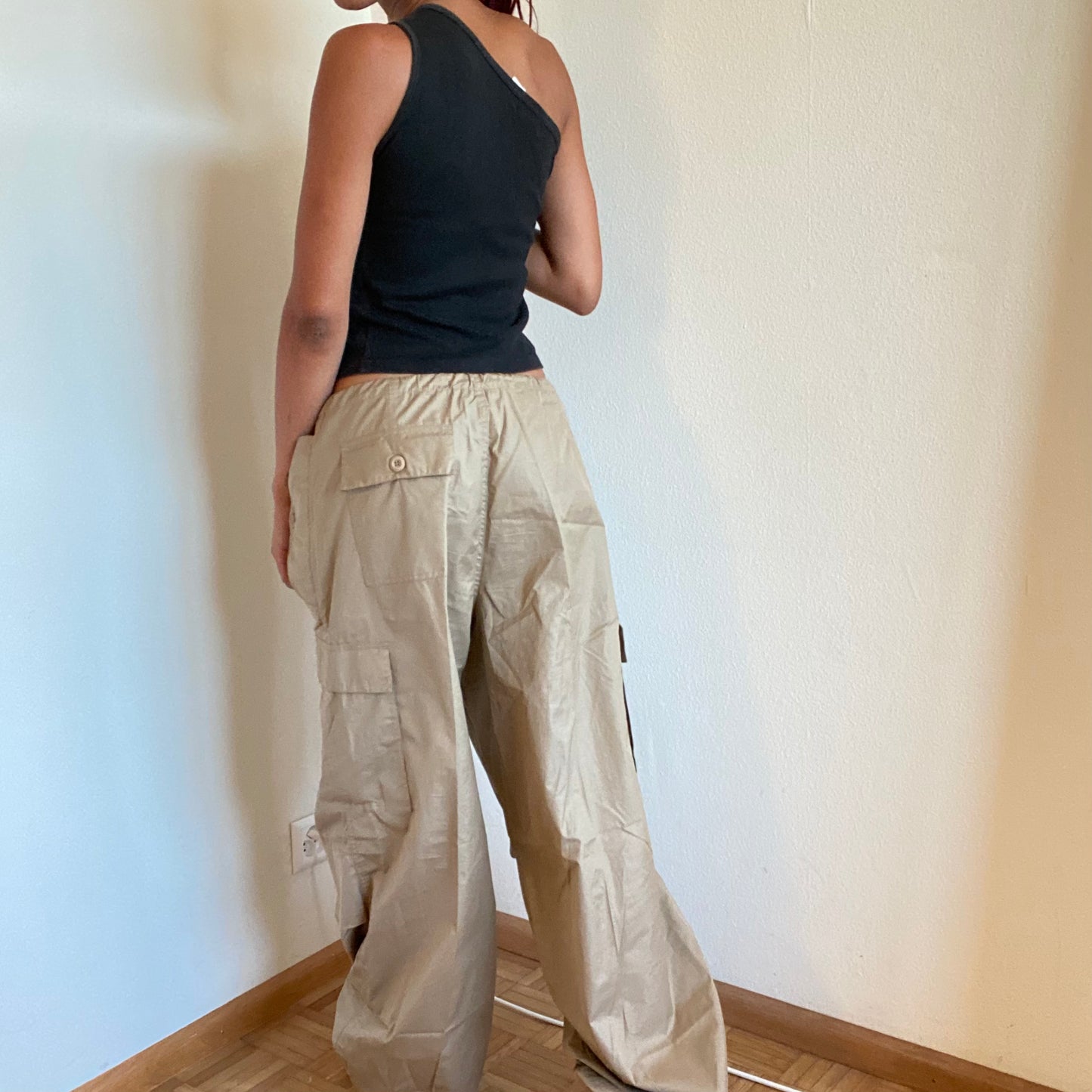 Vintage 90's Archive Baggy Parachute Beige Cargo Pants (S-L)