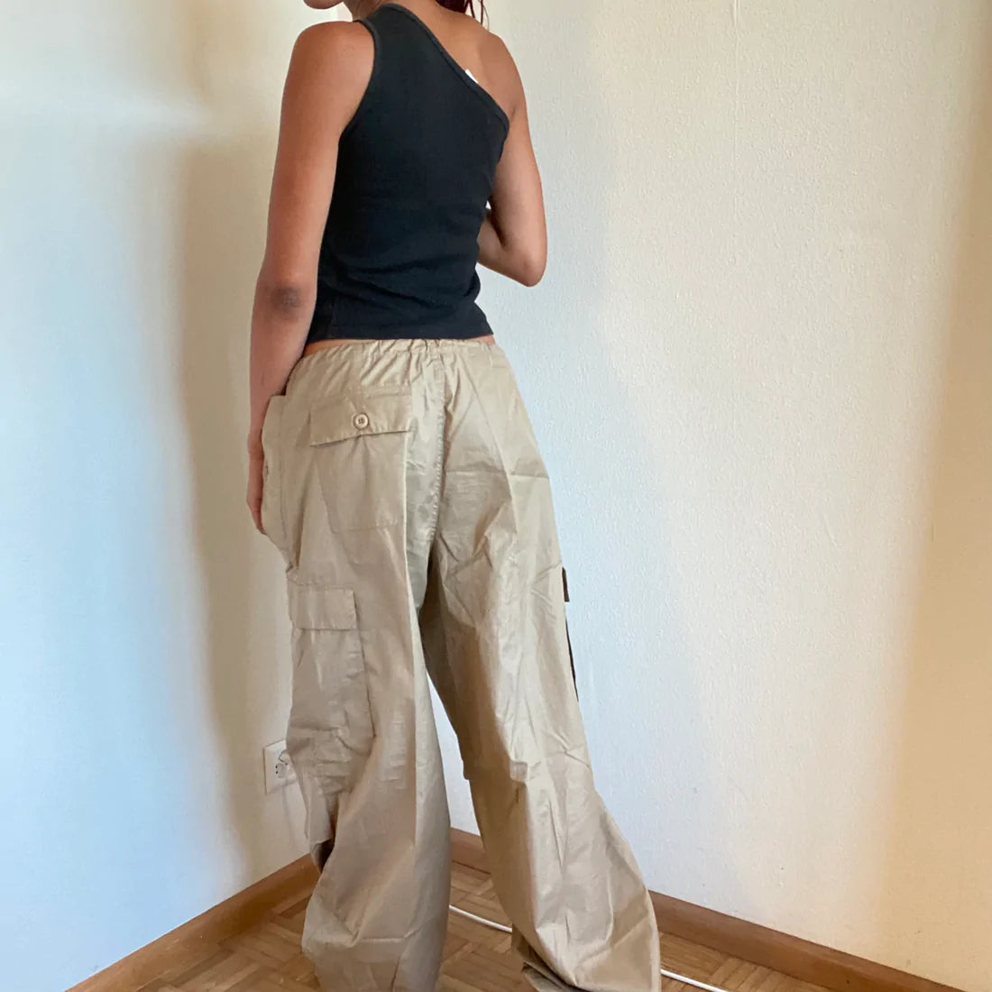 Vintage 90's Archive Black Parachute Baggy Cargo Pants (S/M/L)